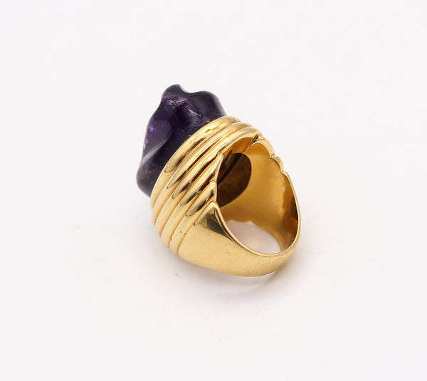 -Burle Marx 1960 Brazil Forma Livre Cocktail Ring In 18Kt Yellow Gold With 39 Cts Carved Amethyst