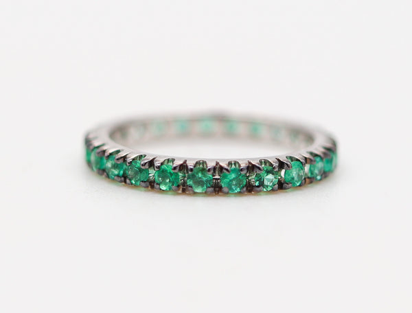 CRIERI Eternity Classic Ring Band In 18Kt White Gold & 1.25 Cwt Colombian Emeralds
