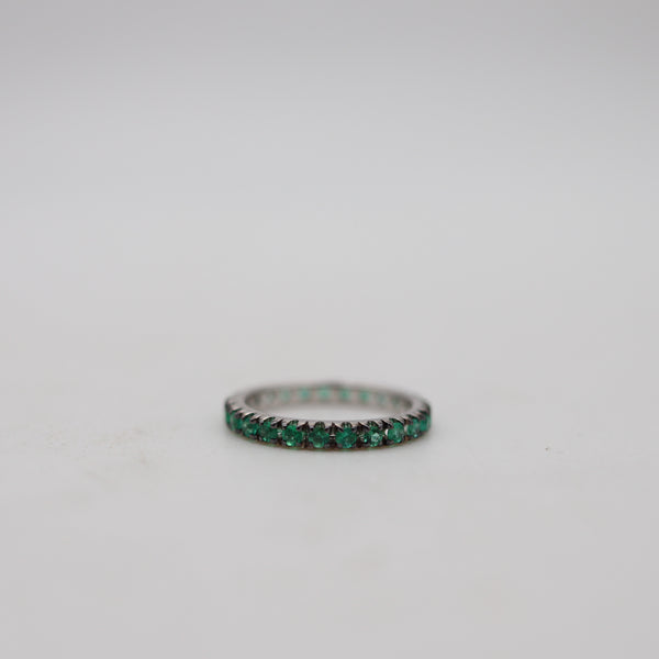 CRIERI Eternity Classic Ring Band In 18Kt White Gold & 1.25 Cwt Colombian Emeralds