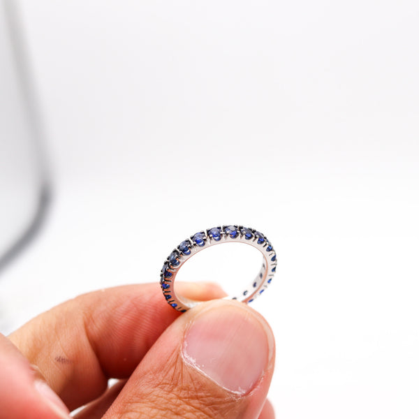 CRIERI Eternity Classic Ring-Band In 18Kt White Gold And 1.80 Cwt Vivid Blue Sapphires