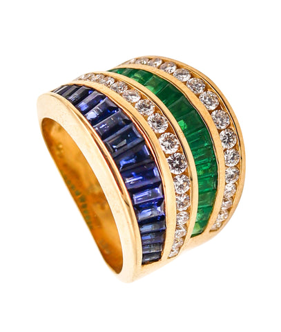 CHARLES KRYPELL Cocktail Ring In 18Kt Gold With 3.66 Ctw In Diamonds, Emerald & Sapphires