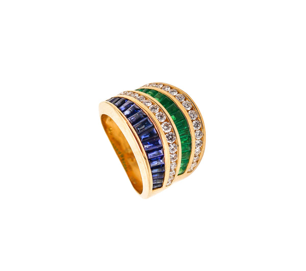 CHARLES KRYPELL Cocktail Ring In 18Kt Gold With 3.66 Ctw In Diamonds, Emerald & Sapphires