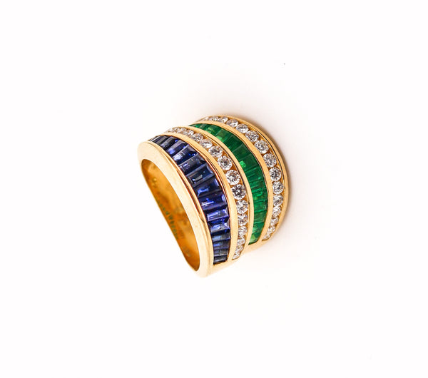 CHARLES KRYPELL Cocktail Ring In 18Kt Gold With 3.66 Ctw In Diamonds, Emerald & Sapphires