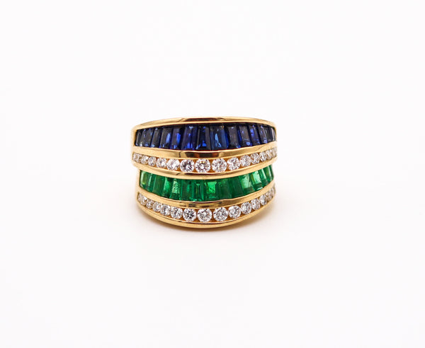 CHARLES KRYPELL Cocktail Ring In 18Kt Gold With 3.66 Ctw In Diamonds, Emerald & Sapphires