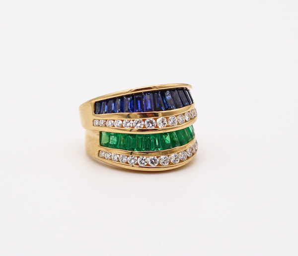 CHARLES KRYPELL Cocktail Ring In 18Kt Gold With 3.66 Ctw In Diamonds, Emerald & Sapphires