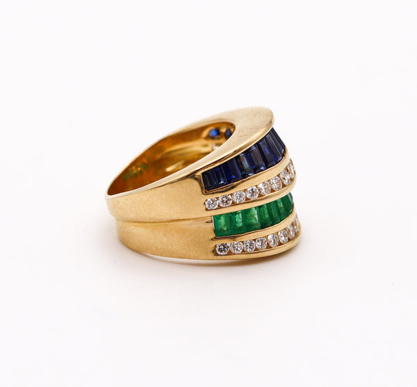 CHARLES KRYPELL Cocktail Ring In 18Kt Gold With 3.66 Ctw In Diamonds, Emerald & Sapphires