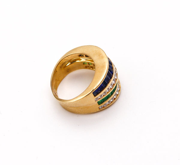 CHARLES KRYPELL Cocktail Ring In 18Kt Gold With 3.66 Ctw In Diamonds, Emerald & Sapphires