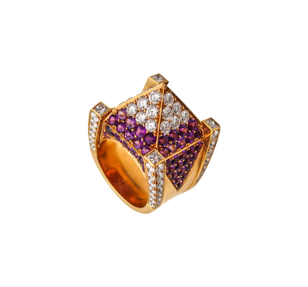 -GEORG HORNEMANN Cocktail Ring In 18Kt Gold With 14.49 Ctw In Diamonds & Sapphires