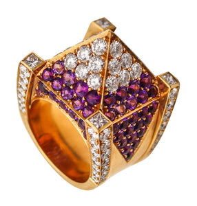 -GEORG HORNEMANN Cocktail Ring In 18Kt Gold With 14.49 Ctw In Diamonds & Sapphires