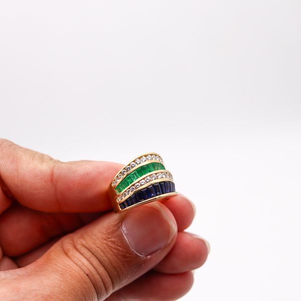 CHARLES KRYPELL Cocktail Ring In 18Kt Gold With 3.66 Ctw In Diamonds, Emerald & Sapphires