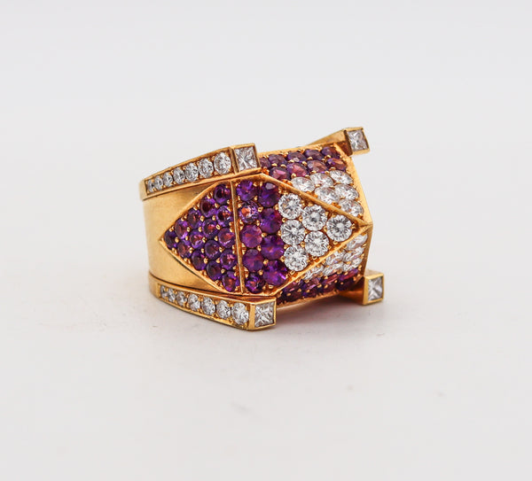 -GEORG HORNEMANN Cocktail Ring In 18Kt Gold With 14.49 Ctw In Diamonds & Sapphires