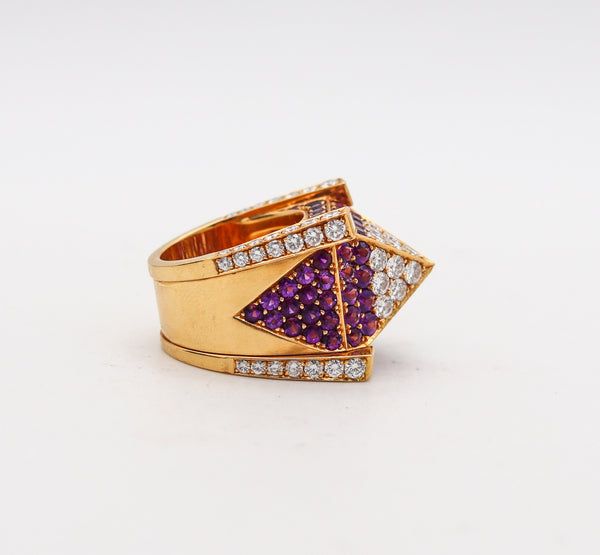 -GEORG HORNEMANN Cocktail Ring In 18Kt Gold With 14.49 Ctw In Diamonds & Sapphires