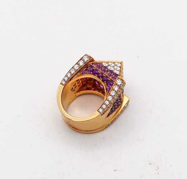 -GEORG HORNEMANN Cocktail Ring In 18Kt Gold With 14.49 Ctw In Diamonds & Sapphires