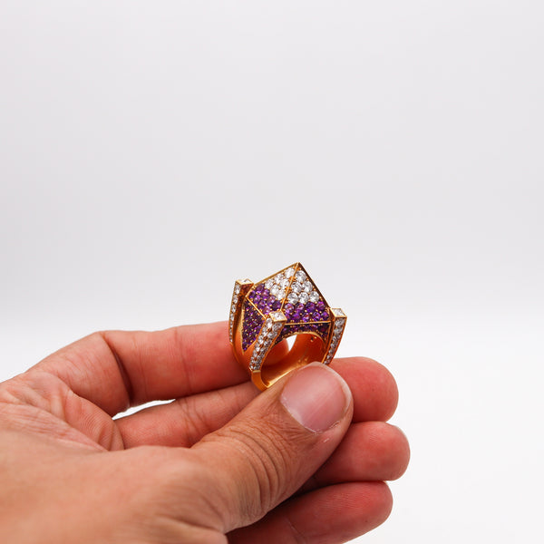 -GEORG HORNEMANN Cocktail Ring In 18Kt Gold With 14.49 Ctw In Diamonds & Sapphires