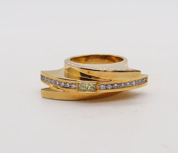 -Studio Designer Geometric Sculptural Ring In 18Kt Gold With 1.52 Ctw Diamonds