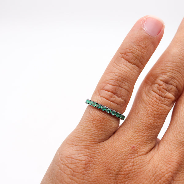 CRIERI Eternity Classic Ring Band In 18Kt White Gold & 1.25 Cwt Colombian Emeralds
