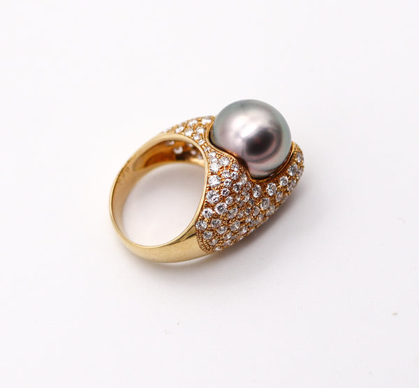 MIKIMOTO Tahitian Pearl Cocktail Ring In 18Kt Yellow Gold With 3.29 Ctw Diamonds