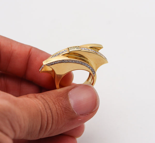 -Studio Designer Geometric Sculptural Ring In 18Kt Gold With 1.52 Ctw Diamonds