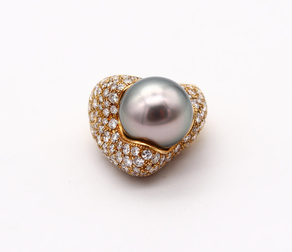 MIKIMOTO Tahitian Pearl Cocktail Ring In 18Kt Yellow Gold With 3.29 Ctw Diamonds