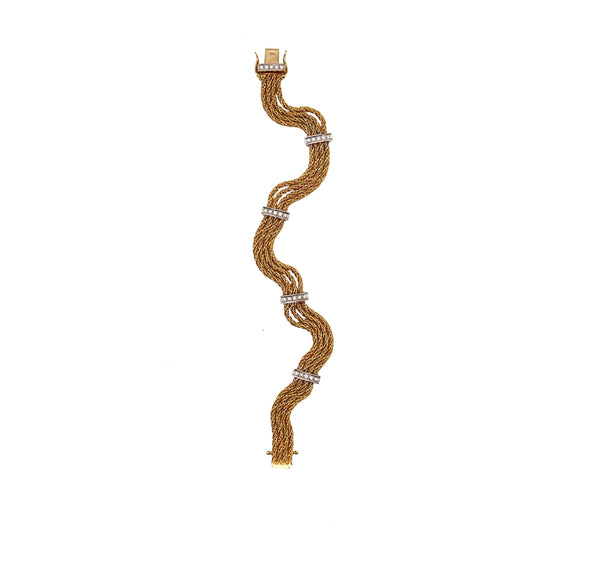 -Tiffany Co. Textured Station Chain Bracelet In 18Kt Yellow Gold With Diamonds