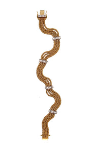 -Tiffany Co. Textured Station Chain Bracelet In 18Kt Yellow Gold With Diamonds