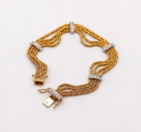 -Tiffany Co. Textured Station Chain Bracelet In 18Kt Yellow Gold With Diamonds