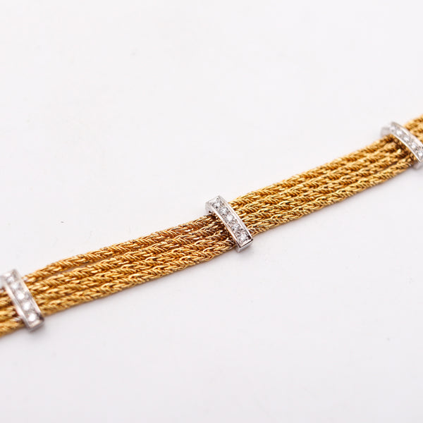 -Tiffany Co. Textured Station Chain Bracelet In 18Kt Yellow Gold With Diamonds