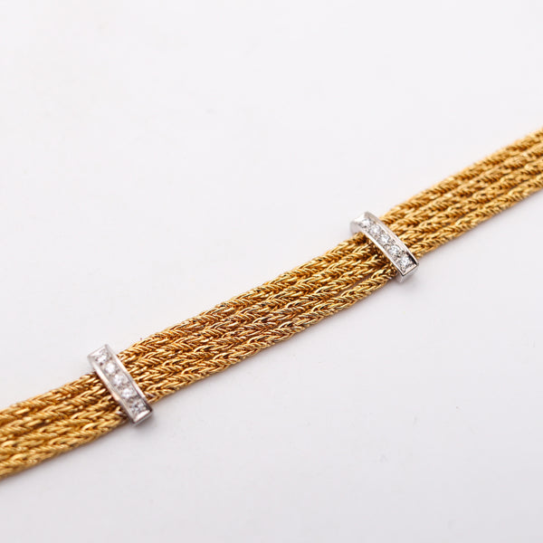 -Tiffany Co. Textured Station Chain Bracelet In 18Kt Yellow Gold With Diamonds