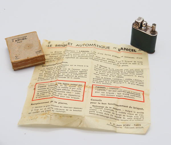 LANCEL Paris 1935 Pocket Petrol Lighter Rare Collectible New In Box-Instructions