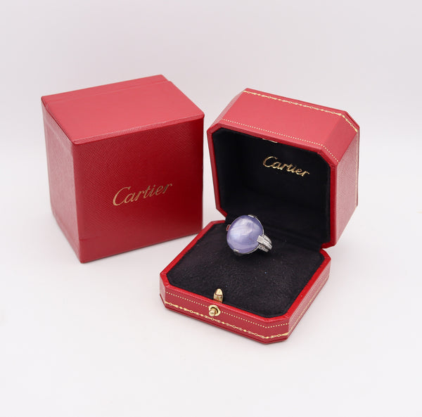 -Cartier 1925 Art Deco Cocktail Ring In Platinum With 44.47 Ctw In Diamonds And Star Blue Sapphire