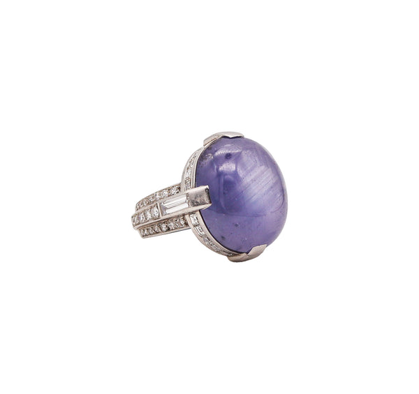 -Cartier 1925 Art Deco Cocktail Ring In Platinum With 44.47 Ctw In Diamonds And Star Blue Sapphire