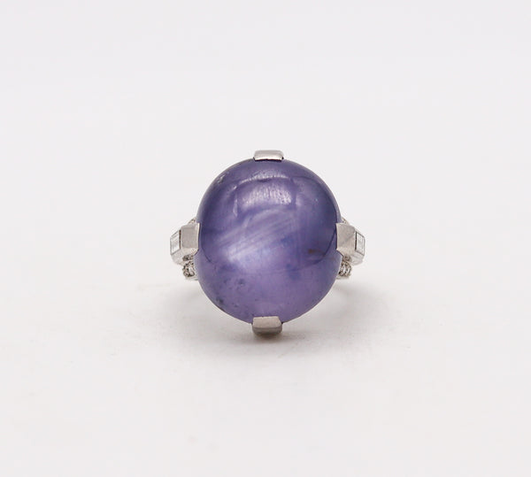 -Cartier 1925 Art Deco Cocktail Ring In Platinum With 44.47 Ctw In Diamonds And Star Blue Sapphire