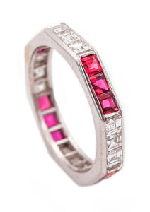 ENGLAND 1970 Octagonal Eternity Ring 18Kt Gold With 2.16 Ctw In Diamonds & Rubies