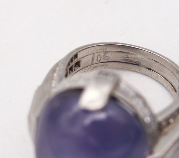 -Cartier 1925 Art Deco Cocktail Ring In Platinum With 44.47 Ctw In Diamonds And Star Blue Sapphire