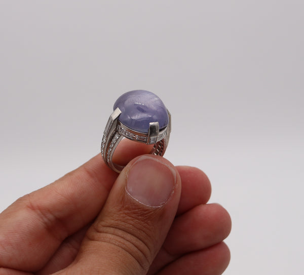 -Cartier 1925 Art Deco Cocktail Ring In Platinum With 44.47 Ctw In Diamonds And Star Blue Sapphire
