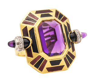 CARTIER Paris Art Deco Enameled Cocktail Ring 18Kt Gold With Diamonds & Gemstones