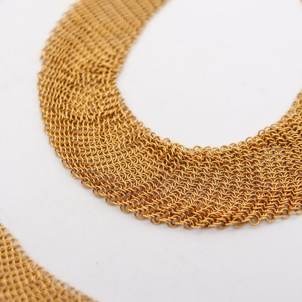 -Tiffany & Co 1982 Elsa Peretti Mesh Long Draped Necklace in 18Kt Yellow Gold