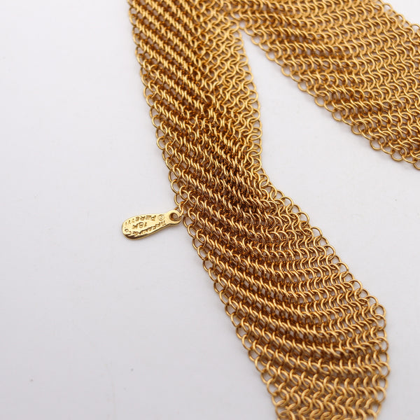 -Tiffany & Co 1982 Elsa Peretti Mesh Long Draped Necklace in 18Kt Yellow Gold