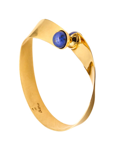 CLETO MUNARI 1980 Sculptural Geometric Cuff In 18Kt Yellow Gold With Lapis Lazuli