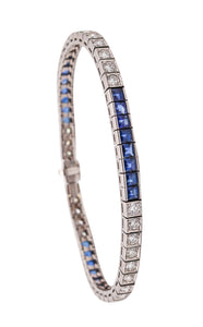 ART DECO 1930 Line Bracelet In Platinum With 9.24 Ctw In Diamonds And Sapphires