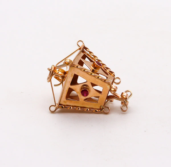 -Italian 1950 Lamp Charm For Bracelet In 14Kt Yellow Gold With Red Garnets