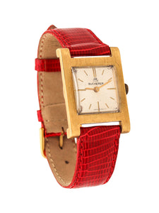 BUCHERER Swiss Wristwatch In 18Kt Yellow Gold With Red Lizard Leather Strap