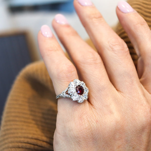 SAMUEL KIND & SON 1925 Art Deco Ring In Platinum With 4.87 Ctw Ruby & Diamonds.