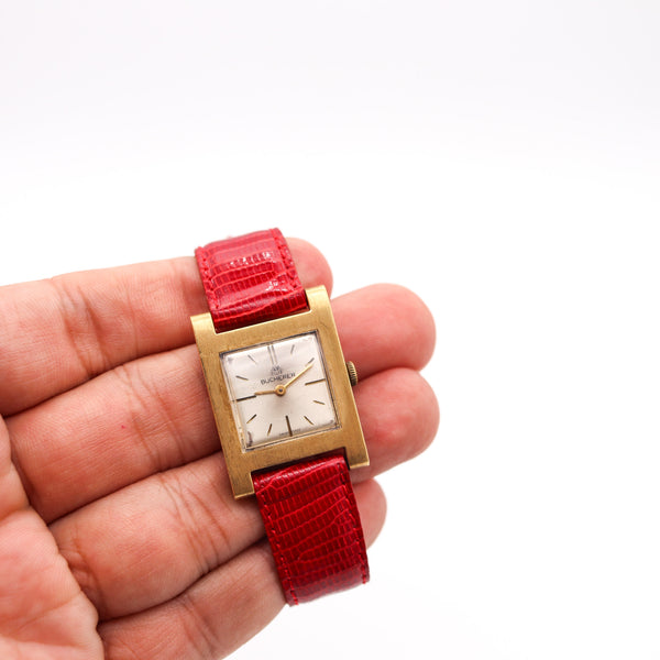 BUCHERER Swiss Wristwatch In 18Kt Yellow Gold With Red Lizard Leather Strap