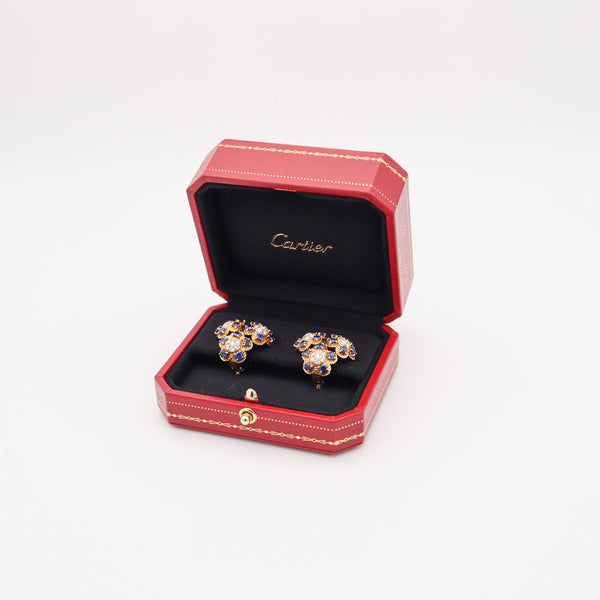 CARTIER 1950 Clips Earrings In  18Kt Gold With 4.26 Ctw In Diamonds & Sapphires