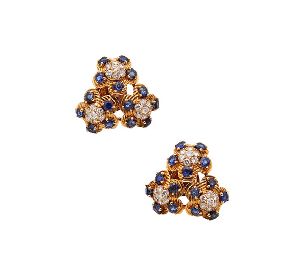 CARTIER 1950 Clips Earrings In  18Kt Gold With 4.26 Ctw In Diamonds & Sapphires