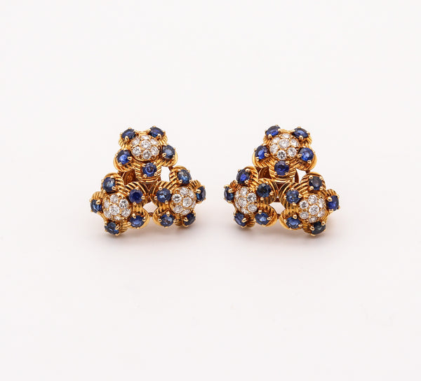 CARTIER 1950 Clips Earrings In  18Kt Gold With 4.26 Ctw In Diamonds & Sapphires