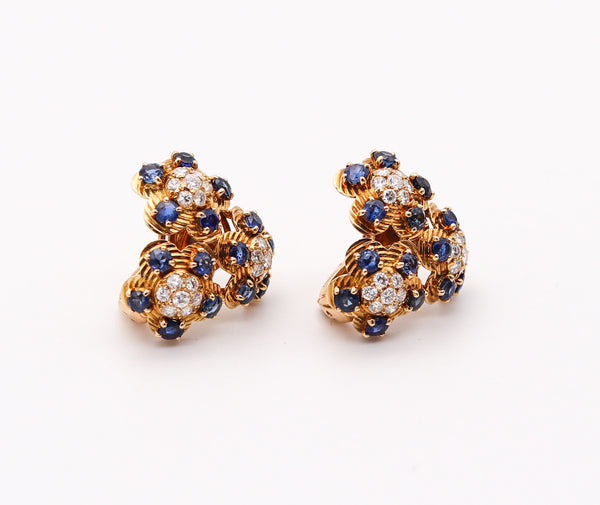 CARTIER 1950 Clips Earrings In  18Kt Gold With 4.26 Ctw In Diamonds & Sapphires