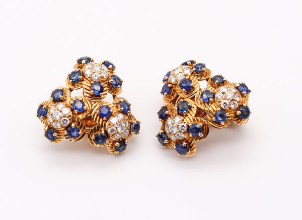 CARTIER 1950 Clips Earrings In  18Kt Gold With 4.26 Ctw In Diamonds & Sapphires