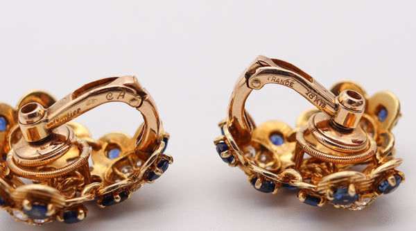 CARTIER 1950 Clips Earrings In  18Kt Gold With 4.26 Ctw In Diamonds & Sapphires